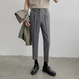 Riolio  Trendy Youth Men's Pants Straight Leg Suit Trousers Korean Style Slim Fit Casual Fashionable Nine Points