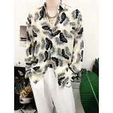 Riolio  Spring and Summer Thin Loose Casual Lazy Draping Silk Skating Ice Silk Creative Fashion Design Butterfly Print Men's Shirt