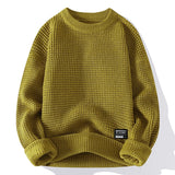 Riolio Casual Men's Round Neck Sweater Solid Color Texture Warm Knit Slim Fit Pullover Sweater Fashion New Winter