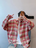 Riolio Plaid Shirts Men Autumn Chic Baggy Contrast Color Raw Edge Long Sleeve Japanese Style Handsome Youthful Popular Males Clothing