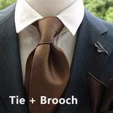 Riolio  2pcs Neck Tie Set Classic Solid Brown Green Neckties Casual Business Retro Ties Brooches Wedding Party Suit Accessories Cravat
