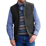 Riolio  Men Vest Brown Herringbone Single Button Stand Collar Waistcoat For Wedding Business Banquet Work Daily Casual Men Suit Vest