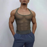 Riolio  Mens Vest Breathable See-Through Mesh Tight Tank Top Streetwear Fashion All-Match Sleeveless T-Shirt Men'S Clothing New