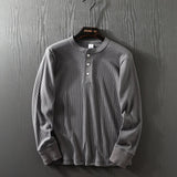 Riolio  Wfle Texture Long Sve T-irt Men's Spring Autumn Henry Collar Base Layer Trendy Pure Color Base T-irt