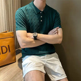 Riolio  Vertical Jacquard Knitted Short-sleeved Polo Shirt Fashionable Trendy and Personalized Versatile Casual Lapel T-shirt