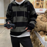 Riolio Autumn and Winter Retro Korean Style Men and Women Trendy Knitted Hoodie Couple Loose Hip Hop Striped Casual Top harajuku y2k