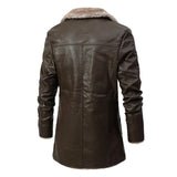 Riolio Men Winter Long Thick Fleece PU Leather Jacket New Winter Fashion Suit Collar Men's Windbreaker Leather Jacket Coats