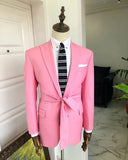 Riolio  Men's Suit 2 Pieces Blazer Pants Peaked Lapel One Button With Belt Pink Groom Appliques Beads Diamonds Tailored Costume Homme