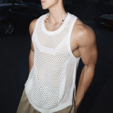 Riolio  Mens Vest Hollow Jogging Casual Thin Tank Top Breathable Daily Sports Fitness Gym Sleeveless T-Shirt Men'S Clothing New