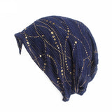 Riolio Spring/Summer Light Bright Thin Strip Decoration Double Fabric Breathable Skullies & Beanies Spring Muslim BeaniesHat