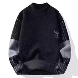 Riolio  Men's autumn and winter pullover with thick base knit sweater light luxury semi high neck warm solid color simple sweater