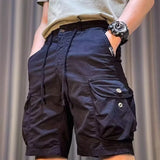 Riolio Men New Summer Cargo Shorts Male Fashion Loose Fit Casual Pants Multiple Pockets Solid Color Khaki Length Mid Trousers