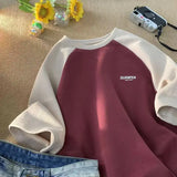 Riolio Street Hip-hop Men and Women Summer Street Personality Simple Color Contrast Loose Casual T-shirt Couple Retro Short Sleeved Top