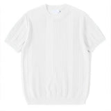 Riolio  Knitted Short-sleeved T-shirt Men's Solid Color Stripe Summer Casual Half-sleeved Round Neck Heavyweight Bottoming Shirt