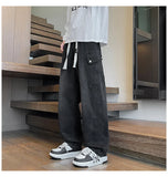 Riolio  Straight Leg Jeans Elastic Waist 2025 New Patchwork Design Utility Cargo Pants Men Big Side Pockets Autumn Workwear Trousers