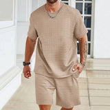 Riolio Summer Fashion Men's Set Jacquard Texture Men's Wear Crew-neck Short-sleeved T-shirt And Short Two-piece Set Free Shipping