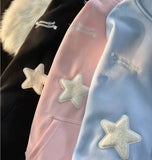 Riolio Sweet Street Star-shape Embroidery Kawaii Hoodies Coats Women Autumn Winter Women's Sweatshirt Cardigan Korean Fashion Zip Hoody