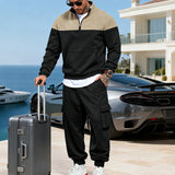 Riolio  Cross-border winter new product outdoor leisure simple male contrasting color loose tooling stand-up collar sweatshirt set