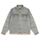 Riolio Metal Denim Punk Jacket Design Spring Autumn Men Women New High-end American Breasted Trendy Black Loose Jacket Aesthetic Chic