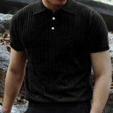 Riolio Summer Knit Men's Polo Shirt Business Casual Striped Lapel Short Sleeve Henry Shirt T-shirt Comfortable Men's Clothing