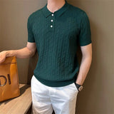 Riolio  Vertical Jacquard Knitted Short-sleeved Polo Shirt Fashionable Trendy and Personalized Versatile Casual Lapel T-shirt