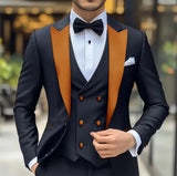 Riolio  3-Piece Jacket+Vest+Pant Elegant Groom Wedding Tuxedo Set Suit Men's Black Suit Peak Lapel Blazer Slim Fit Outfit