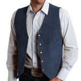 Riolio  Men Vest Gold Suede Leather Gentleman Business Waistcoat Vintage Western Cowboy Regular Slim Business Banquet Men Suit Vest