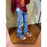 Riolio  American Spring and Autumn Street Men and Women Trendy Zipper Design Straight Tube Washed Jeans Couple Retro Casual Pants y2k