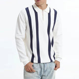 Riolio  Autumn Men's Retro Striped Polo Sweater Long Sleeve Half Zip Luxury Knitwear Business Casual Loose Fit Patchwork Pullover Tops