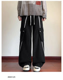 Riolio  Cargo Jeans Men Street Dance Loose Trousers Youth Trend Elastic Waist Pants Straps Decoration Big Pockets Workwear Hip Hop
