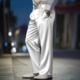 Riolio  Summer Men Straight Wide Leg Casual Pants Acetate Satin High Waist Floor-Length Draped Trousers S-3XL