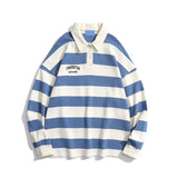 Riolio  Polo Shirts Male Large Size Retro Striped Contrast Color Polo Collar Sweater Men's Autumn Loose Coat Long Sleeves Buttons Tops