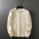 Riolio  Wfle Texture Long Sve T-irt Men's Spring Autumn Henry Collar Base Layer Trendy Pure Color Base T-irt