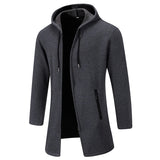 Riolio Men's Fleece Long Cardigan Autumn Winter Knitting Jacket Solid Color Hooded Sweater Coat Plush Padded Outwear Fashion