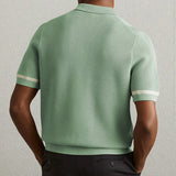 Riolio  Summer New Trend Men Fashion Polo Shirt Light Luxury Hollow Out Knitted T-shirt American Style Casual Short Sleeve Cardigan Tops