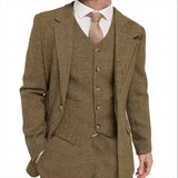 Riolio  Retro Herringbone Men's Blazer Suits Autumn Winter Single-breasted 3-piece Set Jacket vest Pant Thick style Formal Tuxedo Coats