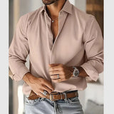 Riolio  Autumn Men's Vintage Shirt Spring Casual Long Sleeve Button Turn-down Collar Seaside Beach Style Solid Ahirts For Male Cardigan