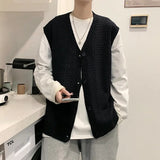 Riolio Sweater Vest Men Design Button Up Clothing Sleeveless Casual All-match Teens High Street Harajuku Knitwear Ins Handsome Popular