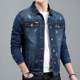 Riolio Spring New Men's Casual Cotton Denim Jacket Classic Style Fashion Slim Washed Retro Blue Jeans Coat Male Brand Clothing