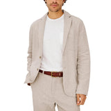 Riolio  Men's Suit 3 Pieces Blazer Pants Bow Collar Linen Fabric Wedding Tuxedos Work Business Formal
