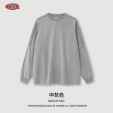 Riolio Oversized T Shirt Women Y2k Fake Two-piece Woven Striped Pure Cotton American Vintage Washed Long Sleeved T-shirt for Men