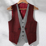 Riolio  Men's Suits Vest V Neck Fake Two Pieces Herringbone Wool Business Fashion Style Formal Men's Waiscoat For Wedding