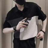Riolio  Striped Polo Men's Short-sleeved Trendy Brand Ins Spliced lapel T-shirt New Casual Style