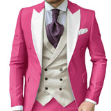 Riolio  Fashionable Contrast Color Men's Suits 3 Pieces Jacket Vest Pants Dancing Sets Handsome Peak  Lapel Suit Set For Men Party Wear