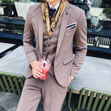 Riolio  S-7XL ( Blazer + Vest + Pants ) Brand Men's Formal Business Suit Three-piece Set Groom Wedding Party Dress Solid Color Plaid