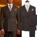 Riolio  Men's Striped 2 Pieces Suits Set Double Breasted Slim-Fit Jacket Casual Business Pants Office Wedding Fashion Formal Attire