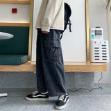 Riolio  Baggy Jeans Men's Oversize Streetwear Fashion Wide Leg Cargo Pants Hip Hop Harajuku Multi-Pocket Denim Trousers Black Blue