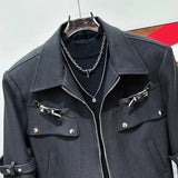Riolio 2025 Autumn Metal Strap Design Jacket Korean Streetwear Men's Loose Handsome High Street High-end Versatile Workwear Jacket