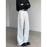 Riolio American Wide-leg Straight Jeans Men Loose Casual Denim Trousers Neutral White Jeans Streetwear Pure Color Men Women Jeans Pants