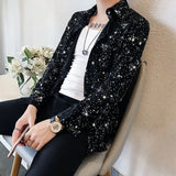 Riolio  Internet Celebrity Five-pointed Star Shirt Men's Long-sleeved Casual Silky Ins Handsome Hair Stylist Trendy Star Versatile Shirt